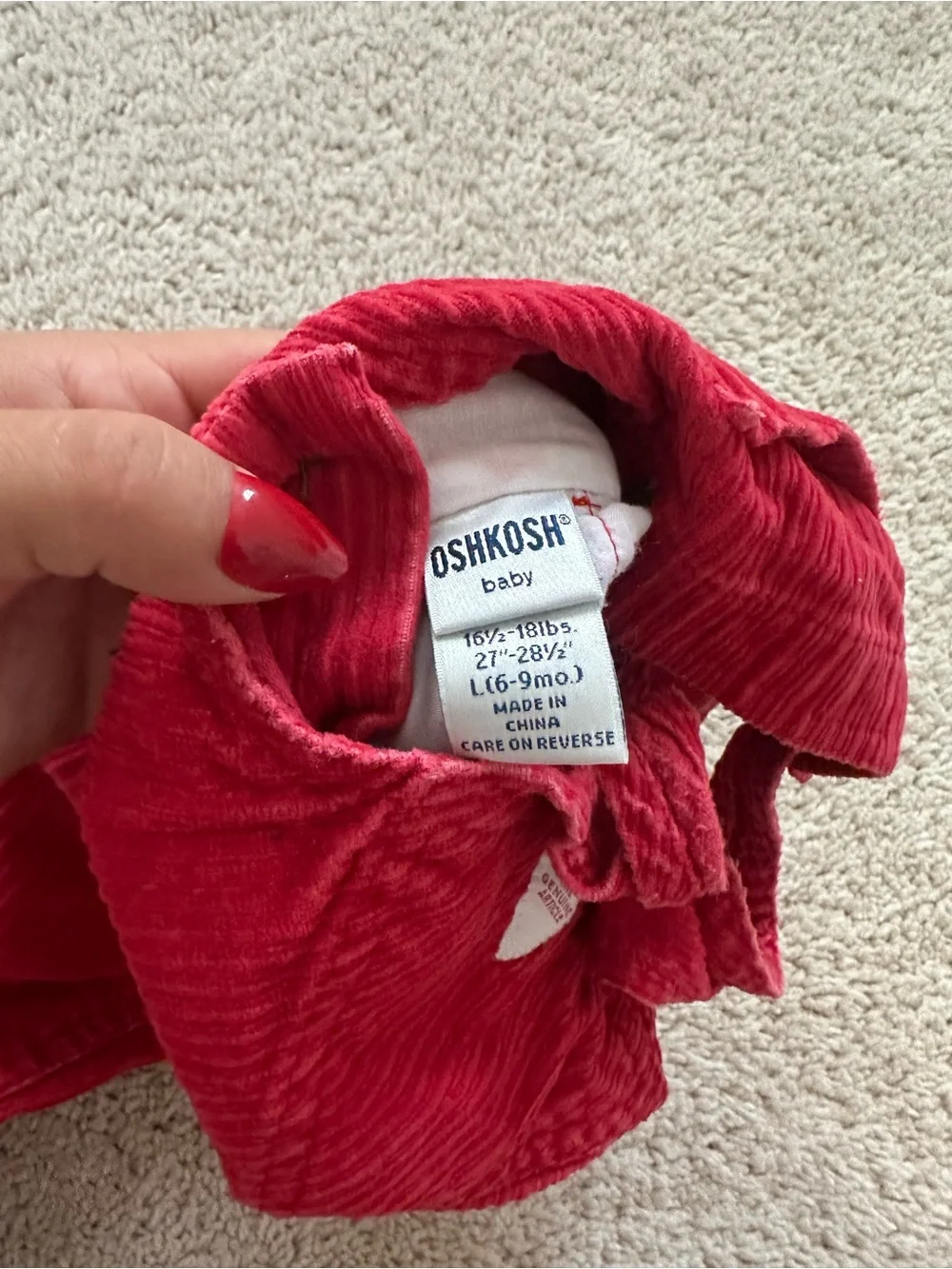 OshKosh B'gosh Red Corduroy Overalls